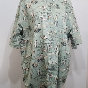 Michael Austin Mens Hawaiian Oxford Shirt Fish XL
